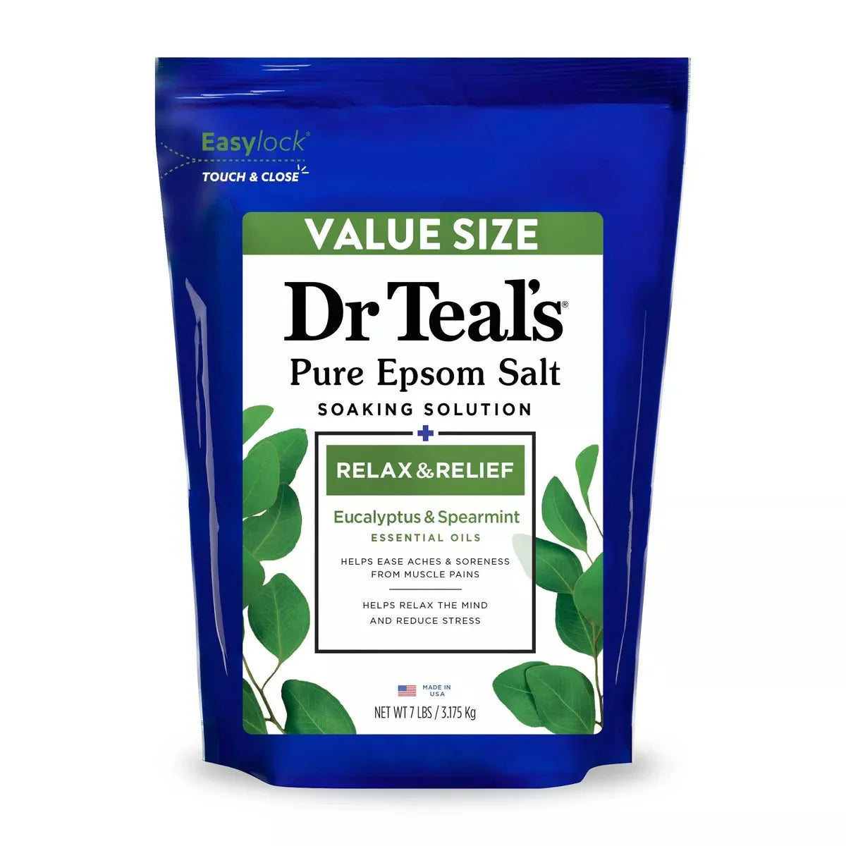DR TEAL'S Sel de Bain Pure Epsom Eucalyptus & Menthe Verte Relax & Soulagement 7lb