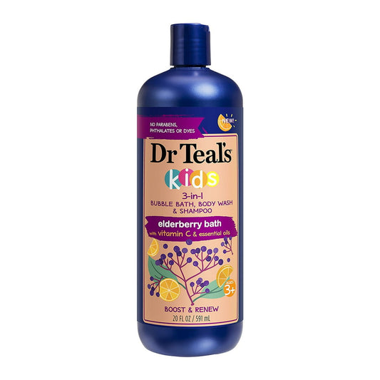 DR TEAL'S Enfants Bain moussant 3-en-1, Nettoyant Corps et Shampoing, 591 ml