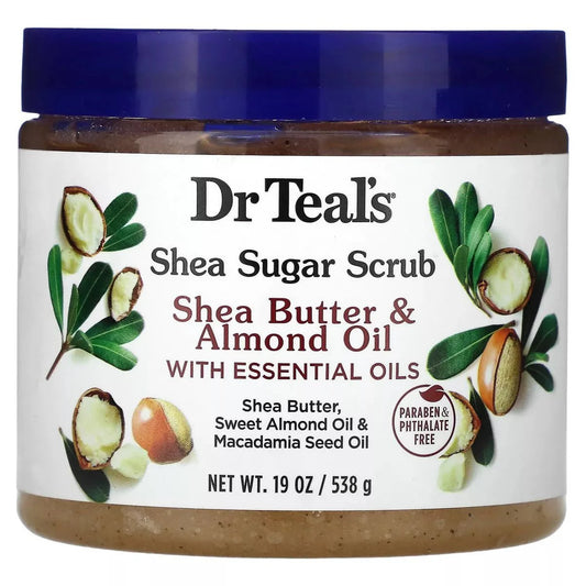 DR TEAL'S Shea Sugar Scrub, Shea Butter & Almond Oil with Essential Oils 19 oz
